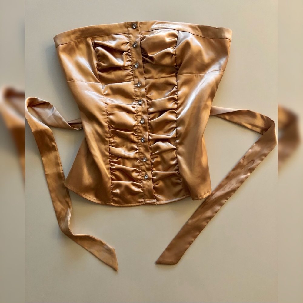 Gold tube top with rhinestone buttons